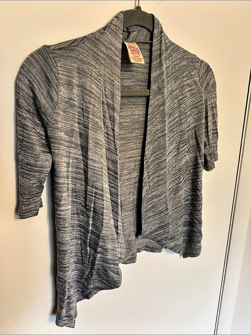 Faded Glory Gray Asymmetric Open Front Shrug Size Small Like New